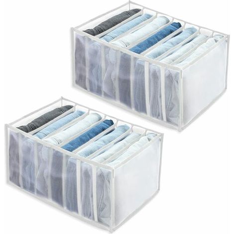 2 Pcs Pliable Tiroir Vêtements Boîtes De Rangement Jeans Organisateur De Stockage, 7 Grilles De Blanc pour Pantalons, Leggings, T-shirt Organisation (1/5)