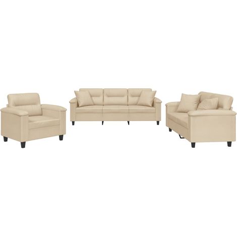 Ensemble de Canapé Sofas 3 pcs avec coussins Crème Tissu microfibre (1/5)