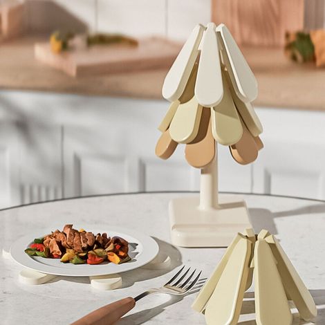 SJLERST Dessous de Plat d'arbre Pliant, Dessous de Verre Pliable Résistant à la Chaleur et Anti-brûlure pour la Cuisine (Base carrée)