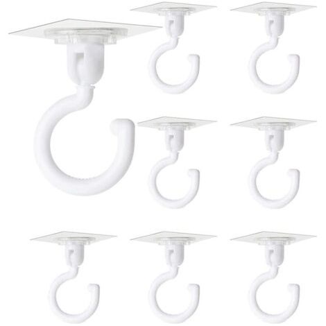 8 crochets de plafond adhésifs et crochets muraux rotatifs à 360°/180° pour suspendre petites plantes, serviettes, manteaux, salle de bain, chambre, porte de cuisine, blanc