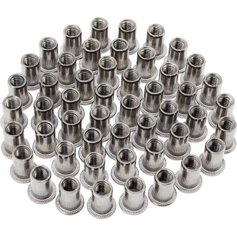 Outil à sertir pour écrous à riveter en acier inoxydable, type M6, tête plate, filetage, 50 pièces (écrous à riveter en acier inoxydable type M6) (1/4)