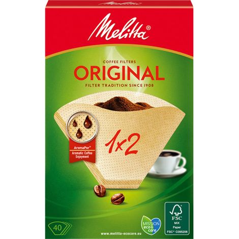 Filtres à café taille 102 – Boîte de 40 filtres – Papier de filtration à pores fins – Extraction homogène pour café net – Melitta