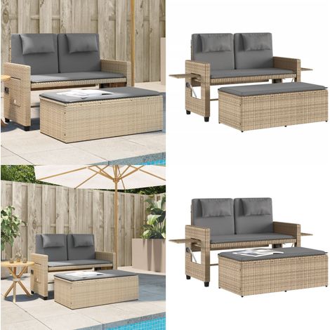 Banc inclinable de jardin avec coussins beige résine tressée - Banc De Jardin - Jardin - Mobilier De Jardin - Chaise Longue - Salon De Jardin - Home & Living