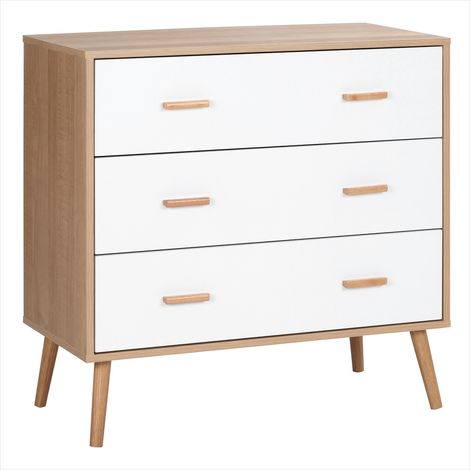 Table de chevet design scandinave 3 tiroirs bois blanc (1/5)