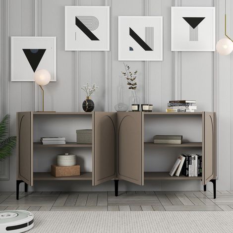 Sideboard Torno, Kommode 2 Regale, 4 Fächer, 4 Türen, 180x35x79h cm, Taubengrau (1/5)