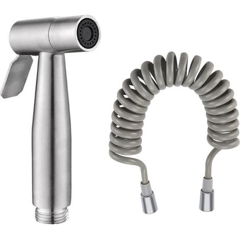 Kit Douchette WC, Acier Inoxydable Douchette Toilette WC, Argent Portable Pommeau de Douche Haute Pression, avec Tuyau PE de 2 Mètres, Adapté aux Cuisines, Salles de Bains ou Hôtels