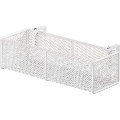 Cesto sospeso salvaspazio con struttura in ferro e sistema di sospensione regolabile, ideale per comodini in spazi limitati (bianco) (1/4)