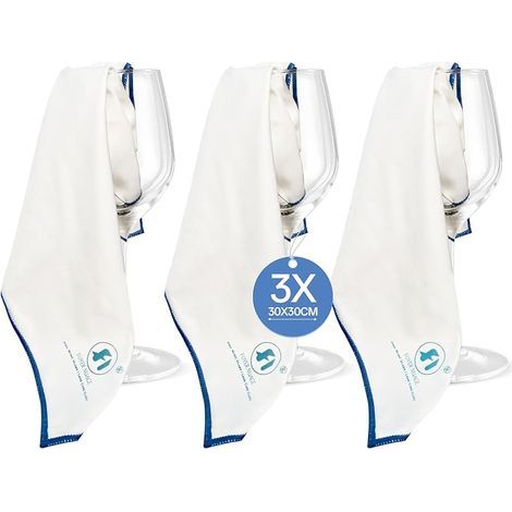 Chiffons Pro pour Verre en Microfibre, Nettoyage sans Traces pour Vitres,Verres, Extrêmement Absorbant, Chiffons de Polissage Non Pelucheux (Blanc, 30 x 30cm,3pcs) (1/5)