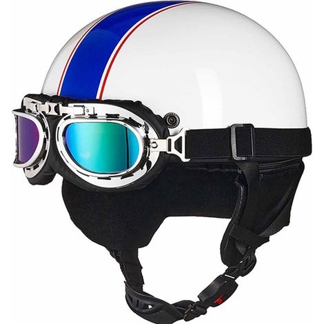 Vintage Halbgesichtshelm für Motorräder leichter Halbhelm kleiner Halbschalenhelm mit Brille DOT ECE-geprüft geeignet für Roller Cruiser Chopper (1/5)
