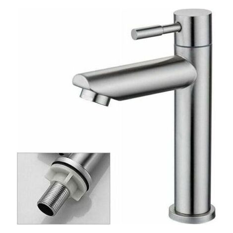Robinet Salle Bain Eau Froide Uniquement Robinet Lavabo Surface Chromé en Cuivre Durable Robinetterie Lave Mains Cartouche Mousseur Démontable Pratique pour Nettoyer ou Remplacer, (1/5)