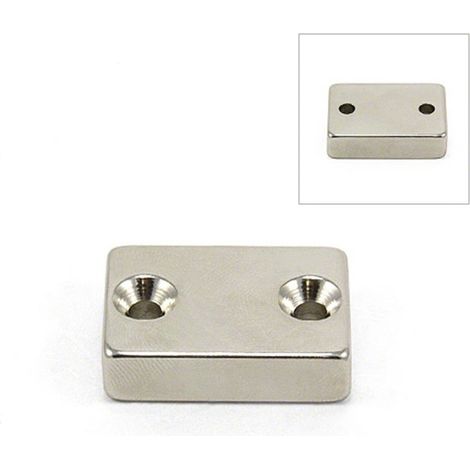N42 Magnete Neodimio Per Fissaggi Di Mobili, Opere D'Arte Sospese E Mantenendo Porte E Cassetti Chiusi - 30mm x 21mm x 8mm Con Fori 2X 4,2mm C/Affondati - 17,1kg Pull - North