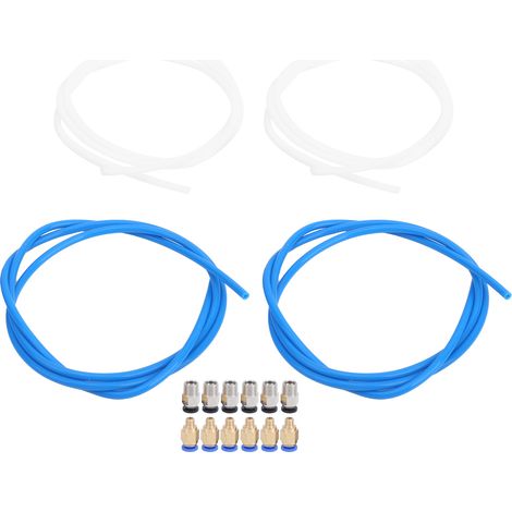 Accessoires pour imprimante 3D : 2 tubes PTFE bleus + 2 tubes PTFE blancs + 6 connecteurs pneumatiques M10 + 6 connecteurs M6 (1/5)