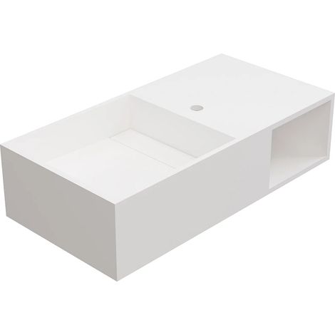 Plan vasque suspendu en solid surface avec niche - Blanc - L80 x l40 x H20 cm - GOYOKO (1/4)