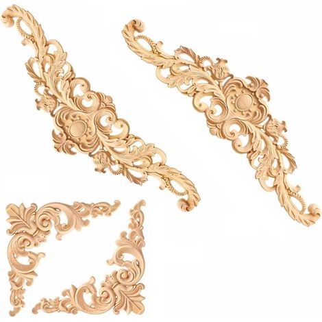 6 Pièces Moulure Decorative en Bois Moulure Decorative Bois Longs Sculptés Onlay Applique pour Meubles, Lit, Porte, Fenêtre (1/5)