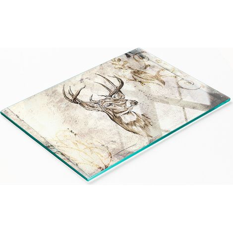Robustes und stilvolles Küchenbrett aus gehärtetem Glas mit Hirschmotiv, 80 x 52 cm (1/5)