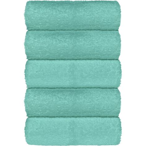 Set Asciugamani Bagno 100% Cotone Super Assorbenti Telo Doccia Spugna Professionali Salvietta Lavetta Viso Asciugamano Salviette Teli Asciugamano Ospite Qualità Hotel Lavette 5 Lavette - Verde (1/4)