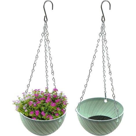 Pots de fleurs suspendus en plastique – Lot de 2 – Avec trous de drainage pour aération – Pour balcon et jardin intérieur extérieur (1/5)