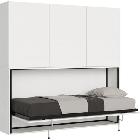 Letto Singolo a Scomparsa Composizione D Kando H194,4 Bianco Frassino con Materasso