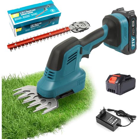 2-in-1 Cordless Electric Hedge Trimmer 21V, Hedge Trimmer with Included 1500mAh Battery and Two Replacement Blades (31cm & 15cm), Perfect for Garden, Lawn, Shrubs, Turf