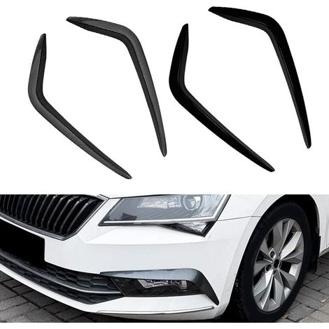 Set of 2 front bumper fog light splitters, ABS piano black carbon texture, sporty style for Skoda Superb MK3 2015-2019 (1/5)
