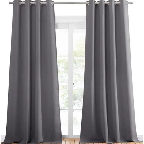 Rideaux Isolant Thermiques -- 2x L 140 x H 300cm - Gris - Œillets - Occultant