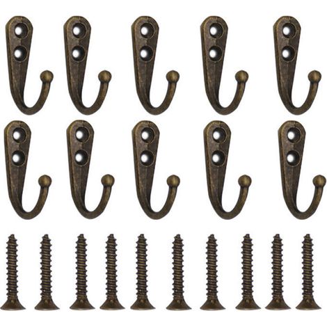 10 Stück einzelne Haken, bronzefarbene Wandhaken, Garderobenhaken, bronzefarben, inklusive Befestigungsschrauben (1/5)