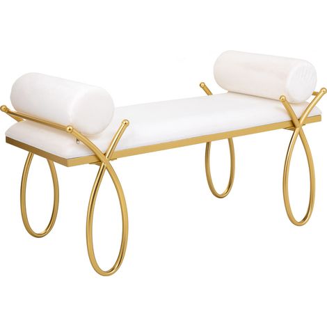 Banqueta de metal dorado y tapizado blanco 112,5x49x53h cm