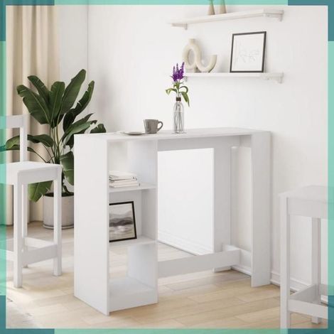 854391 Table de bar et étagère blanc 124x46x103,5 cm bois d'ingénierie (1/5)