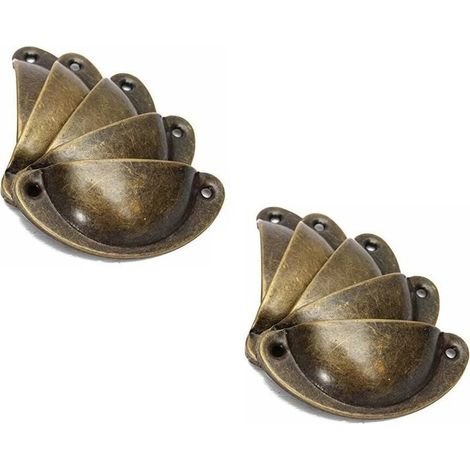 10 Pieces Vintage Shell Handles for Dresser/Kitchen Furniture, Curved Iron, Vintage Cabinet Door Handles, 8.2 cm x 3.5 cm, Antique Brass (1/4)