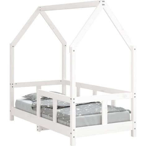 Lit simple Cadre de lit pour enfant blanc 70x140 cm bois de pin massif