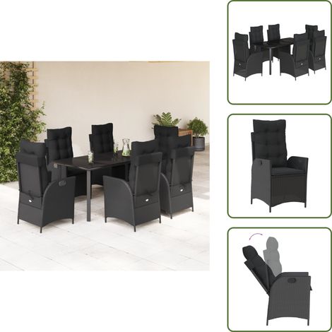 The Living Store 7-tlg. Garten-Essgruppe mit Kissen Schwarz Poly Rattan - Gartenstuhl (1/5)