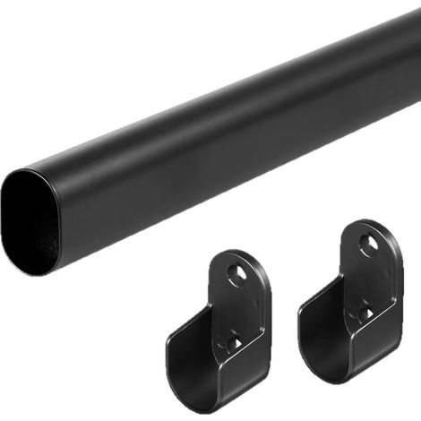 Tringle à vêtements pour penderie, noire, ovale, 25 mm, extensible, avec 2 supports 43 à 70cm (1/5)