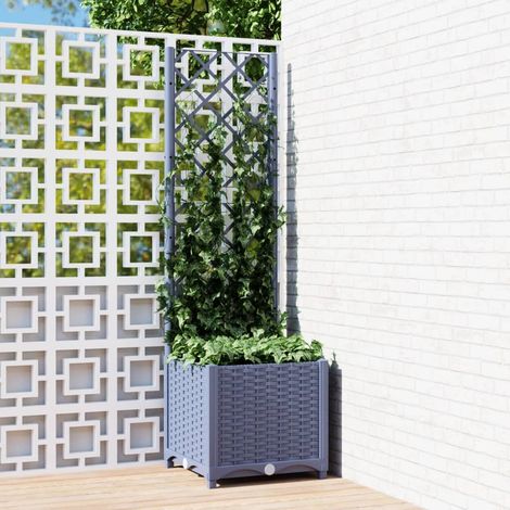 Jardinière Bac A Fleur avec treillis Gris foncé 40x40x136 cm PP 85308 (1/5)