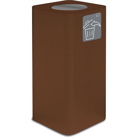 Pattumiera Per Raccolta Rifiuti 38x38xh80 cm In Acciaio Verniciato con Coperchio Basculante Marrone (1/2)