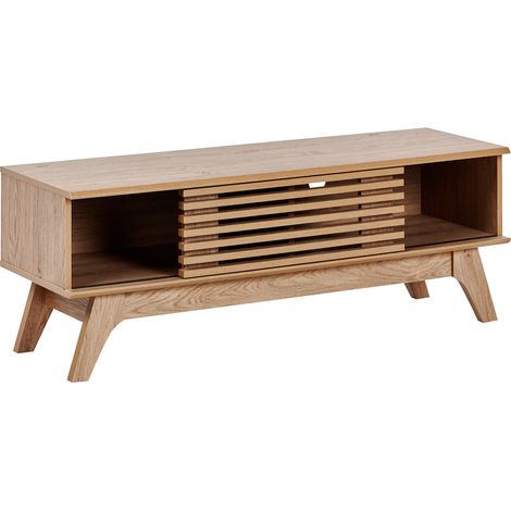 Mueble de TV madera clara estante almacenaje gestión de cables moderno Toledo