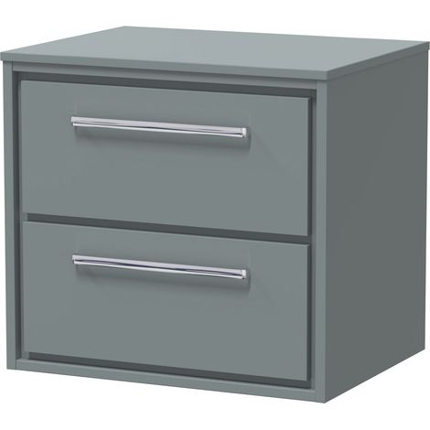 Balterley Longnor 600mm Framed Design Wall Hung 2 Drawer Vanity with Worktop - Coastal Grey