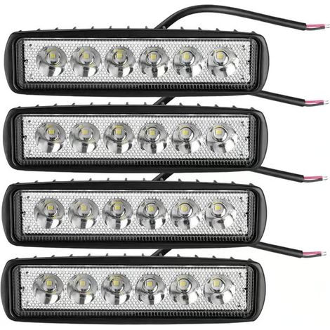 Lot de 4 projecteurs de travail LED 6 pouces 18 W. Projecteur LED blanc 6000 K 12 V/24 V pour camions, tracteurs, 4x4, quads, SUV et motos. (1/5)
