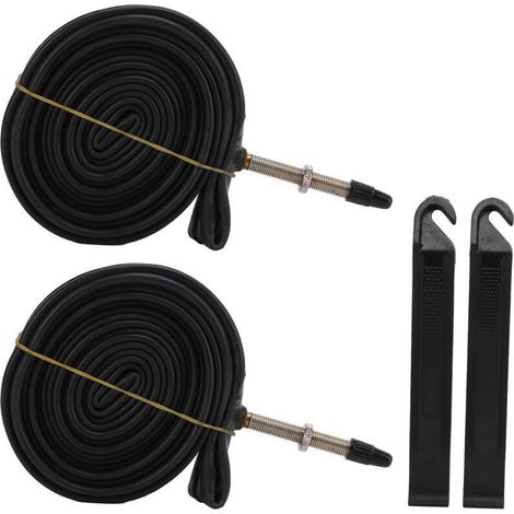 Lot de 2 chambres à air de vélo 700x23C, valve Presta, en caoutchouc butyle, avec 2 démonte-pneus (1/5)