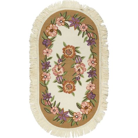 MILANO - Tapis à franges blanches avec petites fleurs beige 57x110 (1/4)