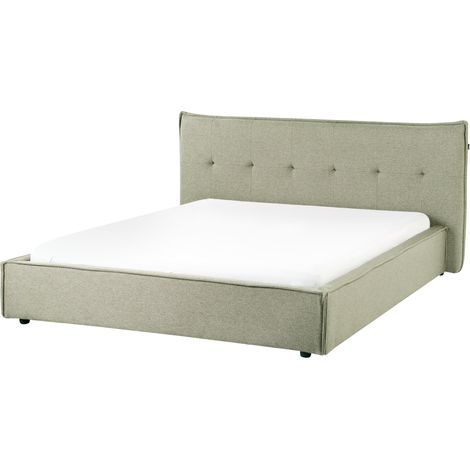 Cama con somier tapicería de tela patas negras con cabecero y somier dormitorio verde 160 x 200 cm Lestre