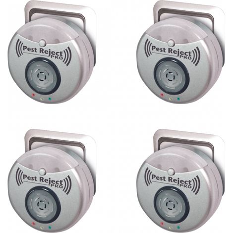 Venteo – Répulsif nuisibles ultrasons et électromagnétisme – Lot de 4 – Couverture 200m² – Inoffensif enfants et animaux – Veilleuse intégrée