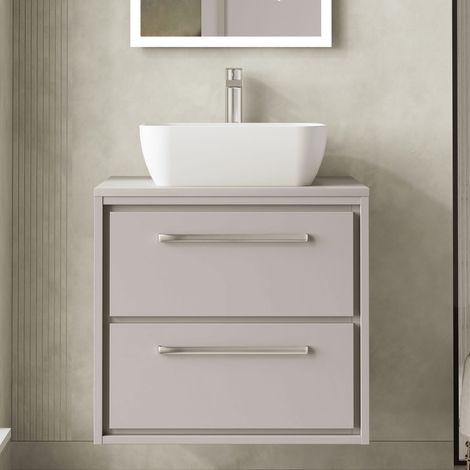 Hudson Reed Lille Wall Hung 2-Drawer Vanity Unit with Worktop 600mm Wide - Pebble Grey (1/5)