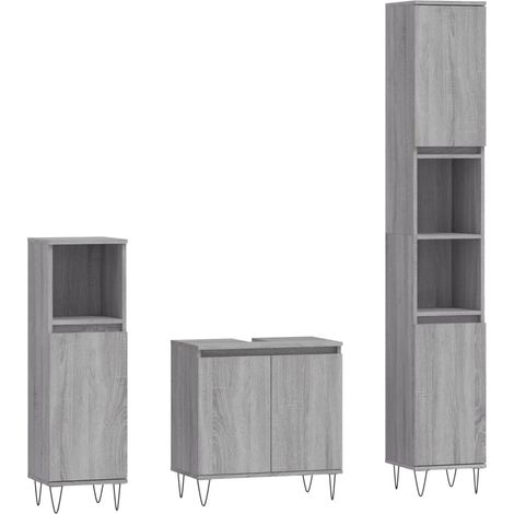 Maison Exclusive - 3-tlg. Badmöbel-Set Grau Sonoma Holzwerkstoff