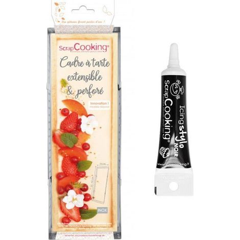 Cadre à tarte rectangulaire extensible en inox 22/42 cm + Stylo glaçage noir