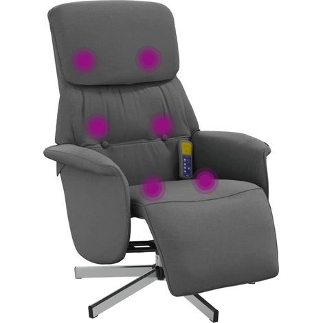 Poltrona Reclinabile Massaggi Poltrona Relaxo Poggiapiedi Grigio Scuro Tessuto (1/4)