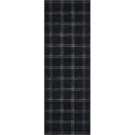 Tapis Géométrique Moderne Lavable, Poil Ras Noir 60x230cm (1/5)