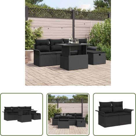 vidaXL Balkonsofa - Garten-Sofa-Set mit Kissen 6 pcs Schwarz Poly Rattan (1/5)