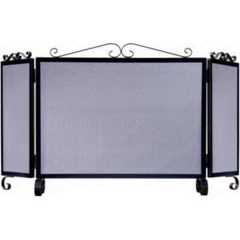 Grille de Protection pour cheminée, Grille Pare-feu modèle S 3 corps en Fer forgé coloris Noir - Hauteur 64 x Longueur 66,5 x Largeur 20 cm (1/3)