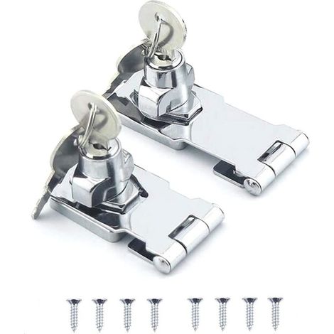 2 pcs Moraillon de Verrouillage en Acier Inoxydable Boulon de Porte Loquet Boucle avec Cadenas et Clé, pour Portes et Placards, Tiroirs, Portes et Serrures Avec (6.4cm et 7.9cm) (1/5)