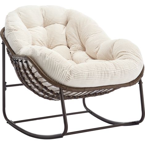 Silla colgante mecedora de ratán con cojín blanca 106 x 90 x 78 cm (1/5)